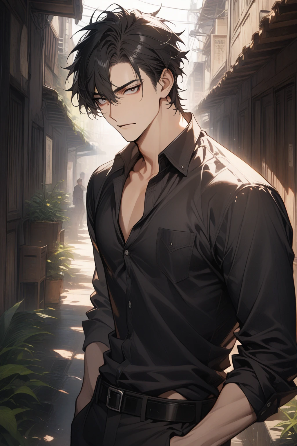 Man, handsome, short black hair, dark eyes, shirt