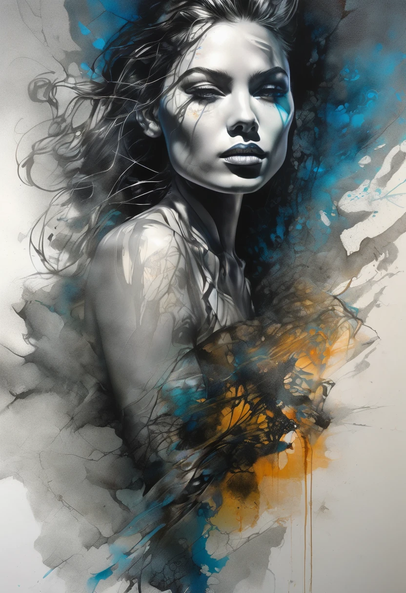 Perfect centralization, Fantastic Particles, rapture, Standing position, abstract beauty, Downtown, looking at the camera, facing the camera, On the way to perfection, dynamic, higly detailed, Smooth, Sharp focus, 8K, hight resolution, illustartion, art by Carne Griffiths and Wadim Kashin, Background with crisp strokes, Background with fragment color, tons vívídos, Ink Nebula Background, 17-year-old girl with sexy appearance, Honey-colored eyes, Brunette hair color, Long & Beautiful, Fantastic Short Black Skirt, Athletic Body Shape, extreme hight detail,Scattered particles
