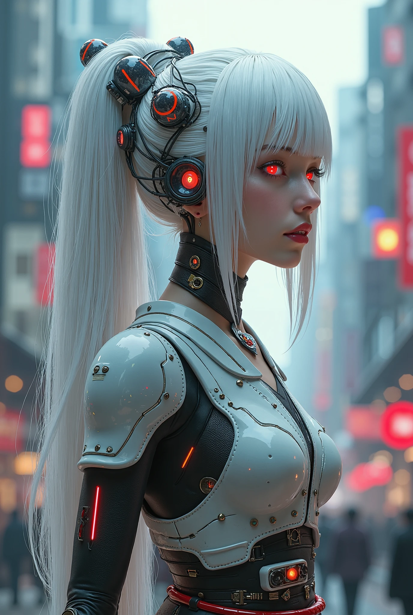 Cyberpunk neon city night| look at a camera| electronic system on head humanoid |cyborg woman| with a visible detailed brain| with a visible detailed heart| muscles cable wires| biopunk| cybernetic| cyberpunk| white marble bust| canon m50| 100mm| sharp focus| smooth| hyperrealism| highly detailed| intricate details| carved by michelangelo