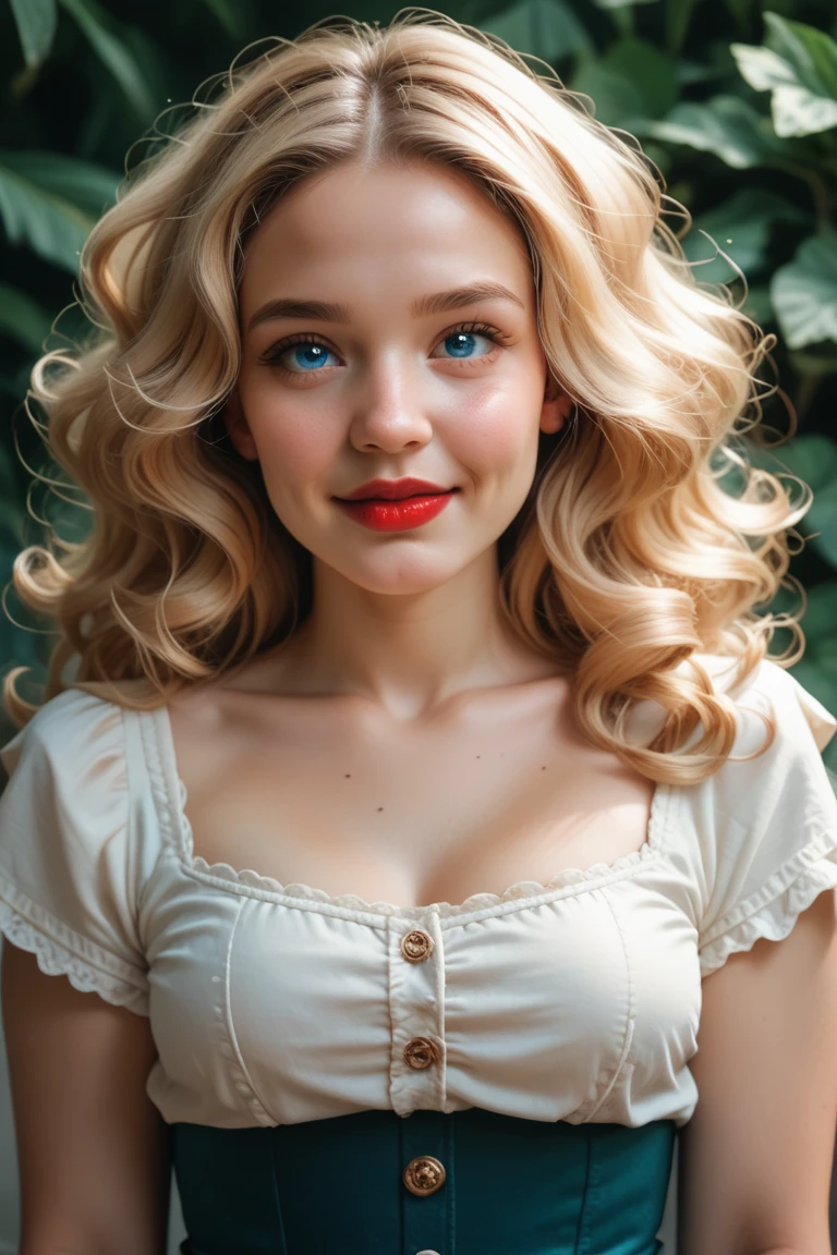 Jasminka is a cute sweet adorable 18 year old Croatian girl. Long curly blonde hair, bright intense blue eyes, full cheeks, full red lips, babyfaced. adorably cute, fresh faced. puffy cheeks. Very smooth skin, young face, a little plump, thin waist, wide hips.