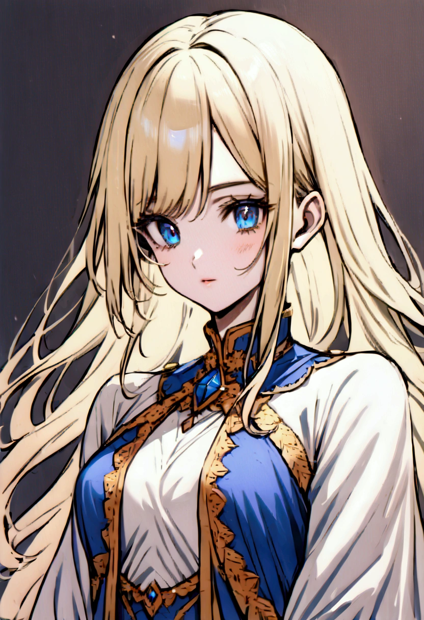 Long blonde hair medium parting blue eyes female 