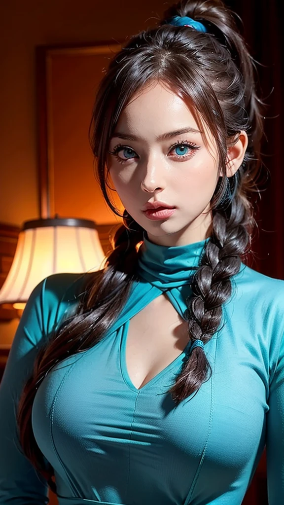 ((realistic:1.2)), high definition ,  Manwa style   (( red braided low ponytail hair))  (((the most beautiful Green eyes))) in (((Blue clothes:1.4))), ((( determined )), 8k, Unreal EnGine 5,  octane render , Cute, GamanG, Yoon Gonji, G.To, Gosonjak, Schloop, Serious, Dorm, Noah, trendinG on pixiv, Fan Box, Sketch,   Masterpiece  ,  detailed face ,  Smooth Soft Skin , biG dreamy eyes,  beautiful intricately colored hair , Symmetric, Anime wide eyes, soft liGhtinG,  concept art, diGital paintinG, 