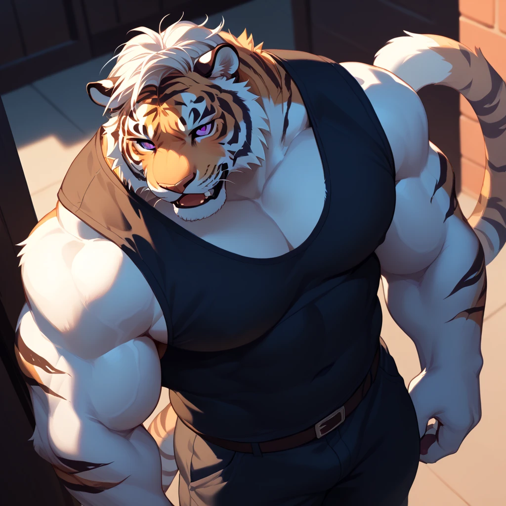 Fraction_9,Fraction_8_up,Fraction_7_up,Fraction_6_up, Furry ,beast, high quality,Tail,grade_Explicit ,Embed:zPDXL3 BREAK male  Furry ,(only),  huge plump chest muscles , perfect anatomy,eyes deTails,deTails 5finger,deTails hand,
source_ Japanese Anime , Furry ,Tiger,male,Cardigans ,  high angle view  , purple eyes , viewers,Vest,  black and white fur  , Short sleeve,