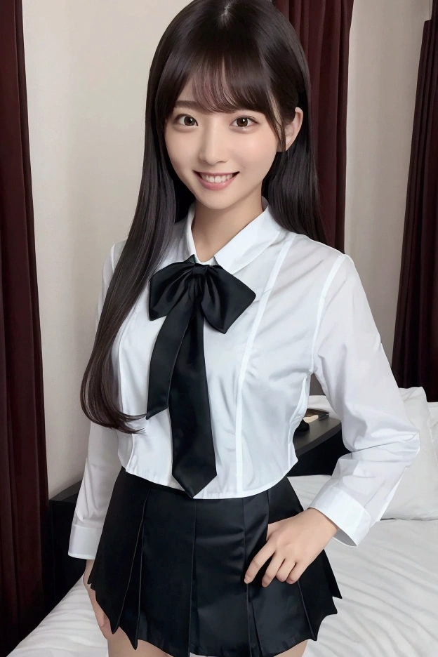 (Best quality, High resolution, Masterpiece :1.3), A tall and pretty woman with slender figure, (Dark brown short hair), Wearing school uniform, Sitting at table, Details exquisitely rendered in the face and skin texture, Detailed eyes, Double eyelid
