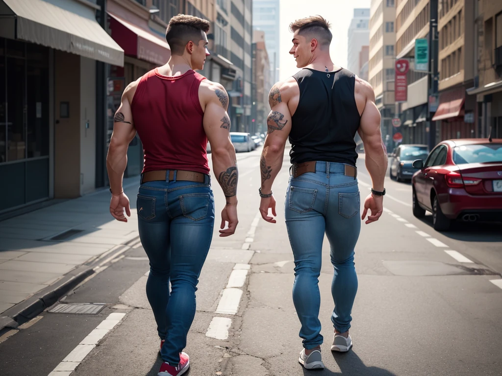 2 boys, Justin Bieber and Malik Delgaty、big buttocks, Steep hips, muscular, masterpiece、With bright, Sports briefs, mini, tight, form-fitting, Full length view、Fashionable hair、kiss