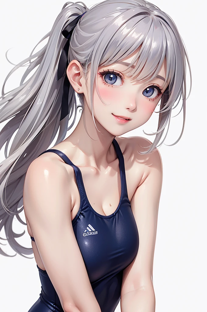 Best Quality,High resolution,8k,finelity detailed background,Masterpiece:1.2),beautiful girl,Glossy romance gray hair,messy hair,Gray eyes,Gentle look,A refreshing look,smile,Best quality,Best Quality,Aesthetic and aesthetic:1.2,Best details((Super detailed))(High-definition CG illustrations),Sportswear,Slender body,Training Gym,smile,blush,cute,Scrounge,Looking up,Being spoiled,super model