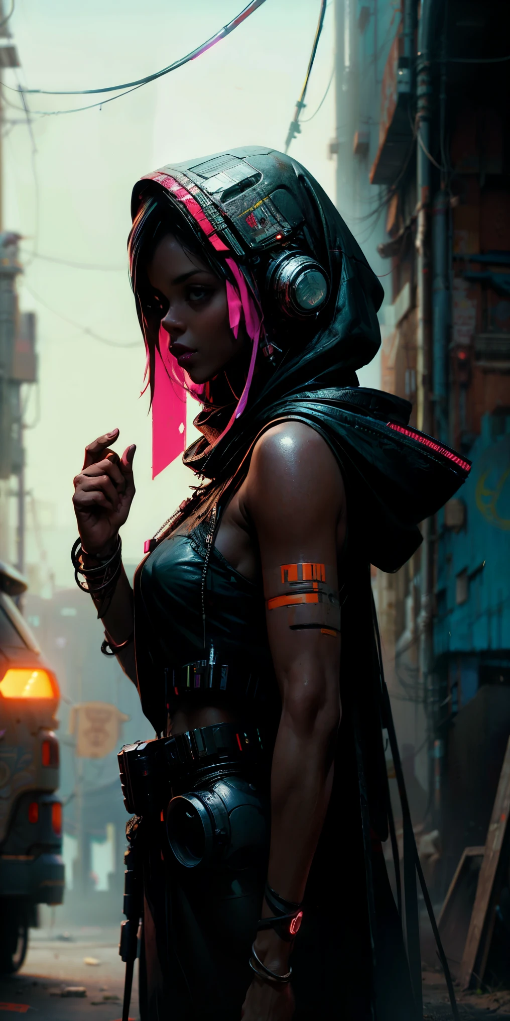 three people dressed up in costumes sitting on a train, still from alita, cyberpunk angry gorgeous druid, finnian macmanus, dollpunk, hippie fashion, archillect, beautifully designed character, hippie chic, acid pixie, 70's, desolated, sitting in a waiting room, fiberpunk, keyframe --auto --s2