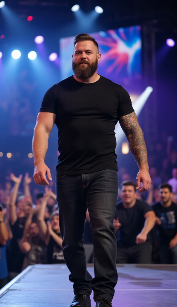 There is a muscular, bearded, mixed-race Brazilian man in a white dress shirt, red underwear, Bulge, bulging volume marking the underwear, looking at a cameraman in front of him, gesturing, in a TV news, in a large journalism studio of a TV channel.