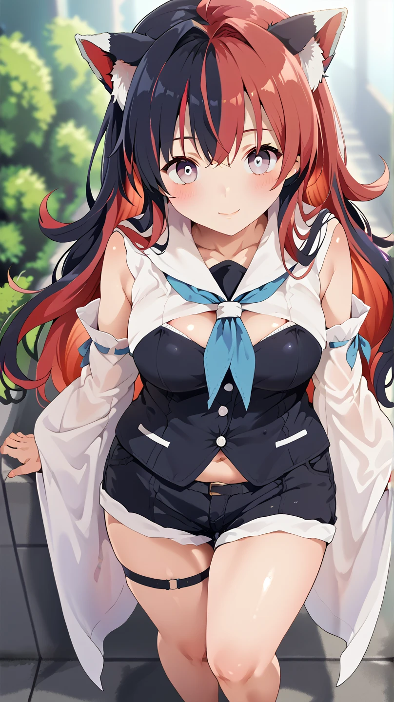 My name is Hikaru, I am a white test doll with long red hair and black eyes. I am 1.60 cm tall and weigh 56 kg. My breast sizes are 300 cm, my waist is 60 cm and my hips are 200 cm. Dressed in a long blue jacket and a garter belt along with a black thong. With big breasts 310 cm .