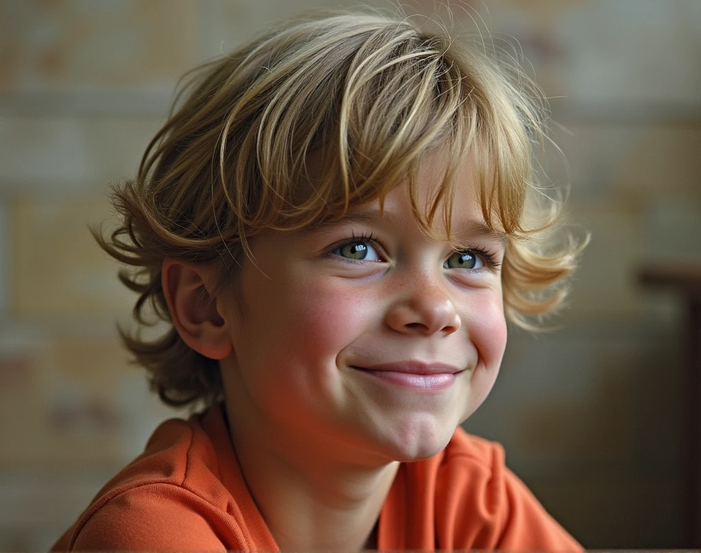 Short Waves With Side Part Haircut on smiling boy with blonde hair