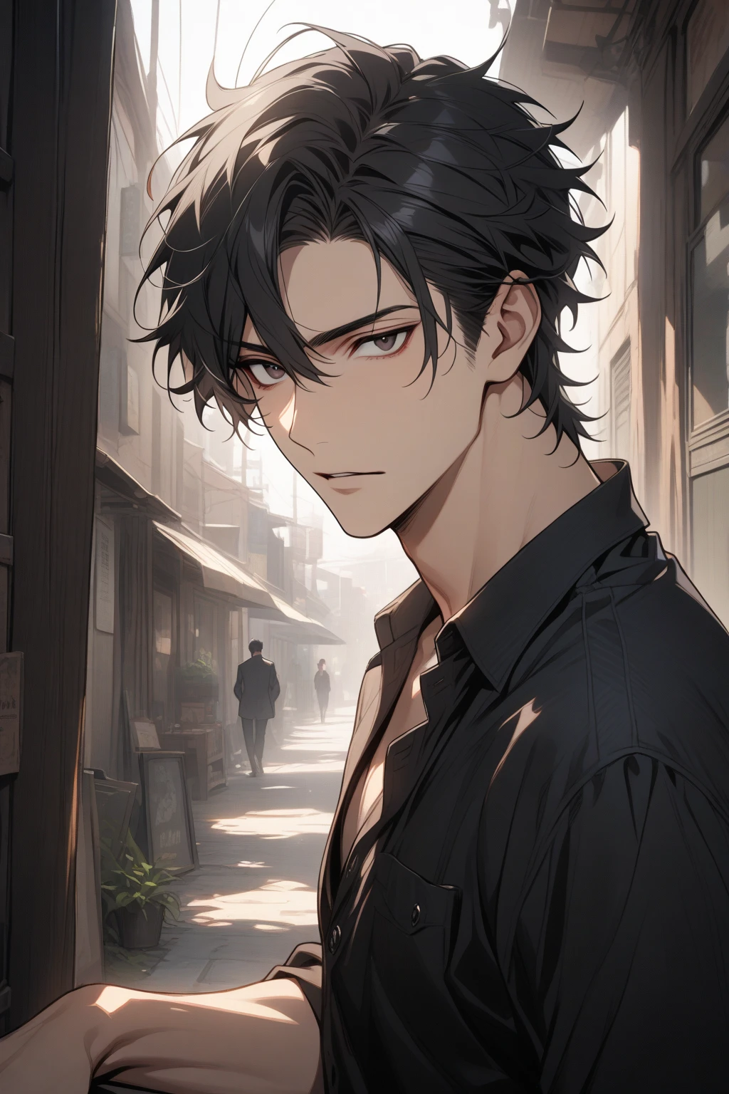 Man, handsome, short black hair, dark eyes, shirt