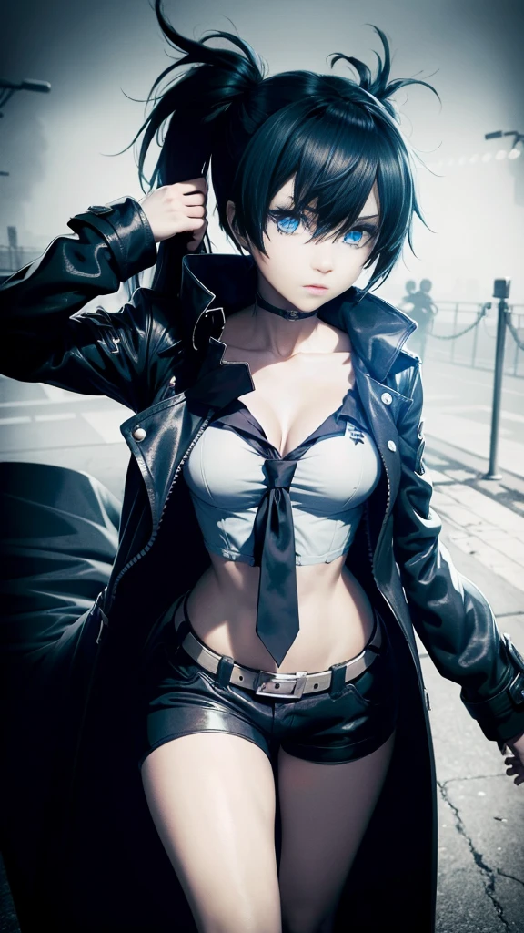 Black Rock Shooter, Trench Coat, Shirt, Blue Eyes, Hotpants, 