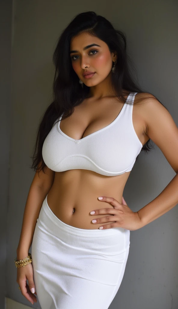 sakshu 28 years old beautiful different cute Indian face Indian girl, big bulky m-cup breast, curvy plus size body figure, Bird Motifs Embroidery different colorful t-shirt, different colorful Bird Motifs Wearing a Banarasi saree politely, different hairstyle, bright eyes, thin eyebrows, fair skin, blushing cheeks, head to thigh close up view, smiling face, ultra realistic skin texture, Straight front view standing, beautiful different Modern Spa or Wellness Center background, ultra realistic, close up head to thigh view, black hair, Provocative eye Contact, glossy lipstick, attractive eye contract face, big bulky breast, lighting shadows effect
