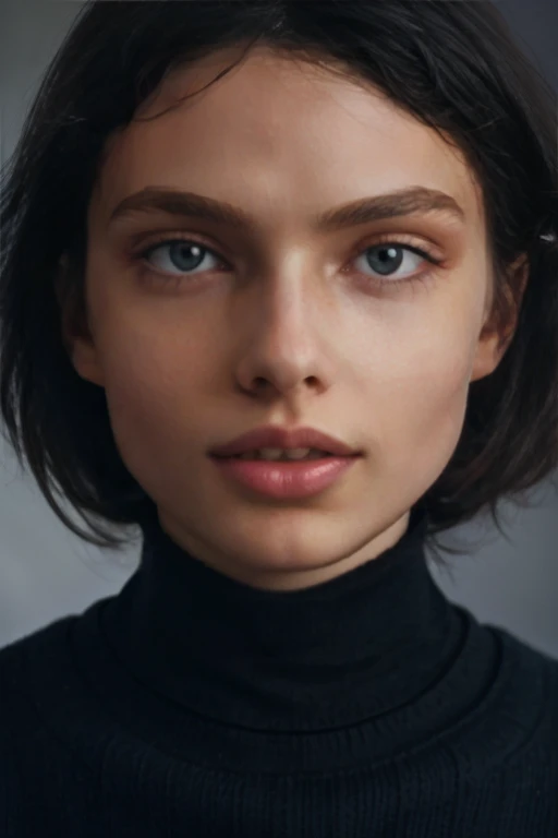 A stunning intricate full color portrait of (sks woman:1), wearing a black turtleneck, epic character composition, by ilya kuvshinov, alessio albi, nina masic, sharp focus, natural lighting, subsurface scattering, f2, 35mm, film grain, 