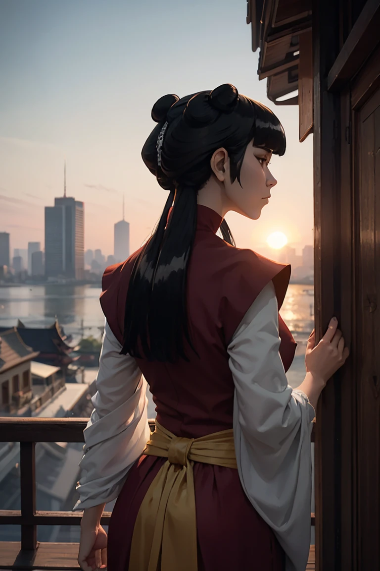 8k, ray tracing, vibrant colors, (1girl), (solo:1.4), (mai:1.4), chinese clothes, nipple bulge, black hair, long hair, sidelocks, (from behind), masterpiece, sharp focus, Best Quality, depth of field, cinematic lighting, very detailed clothes, perfect hair, Rich in details and textures, masterpiece, Best Quality, beautiful girl, Sun light, chiaroscuro, (perfect hands:0.7, Clean hands:0.7), ((((Professional photography)))), ((Dream)), Whole body, outdoors