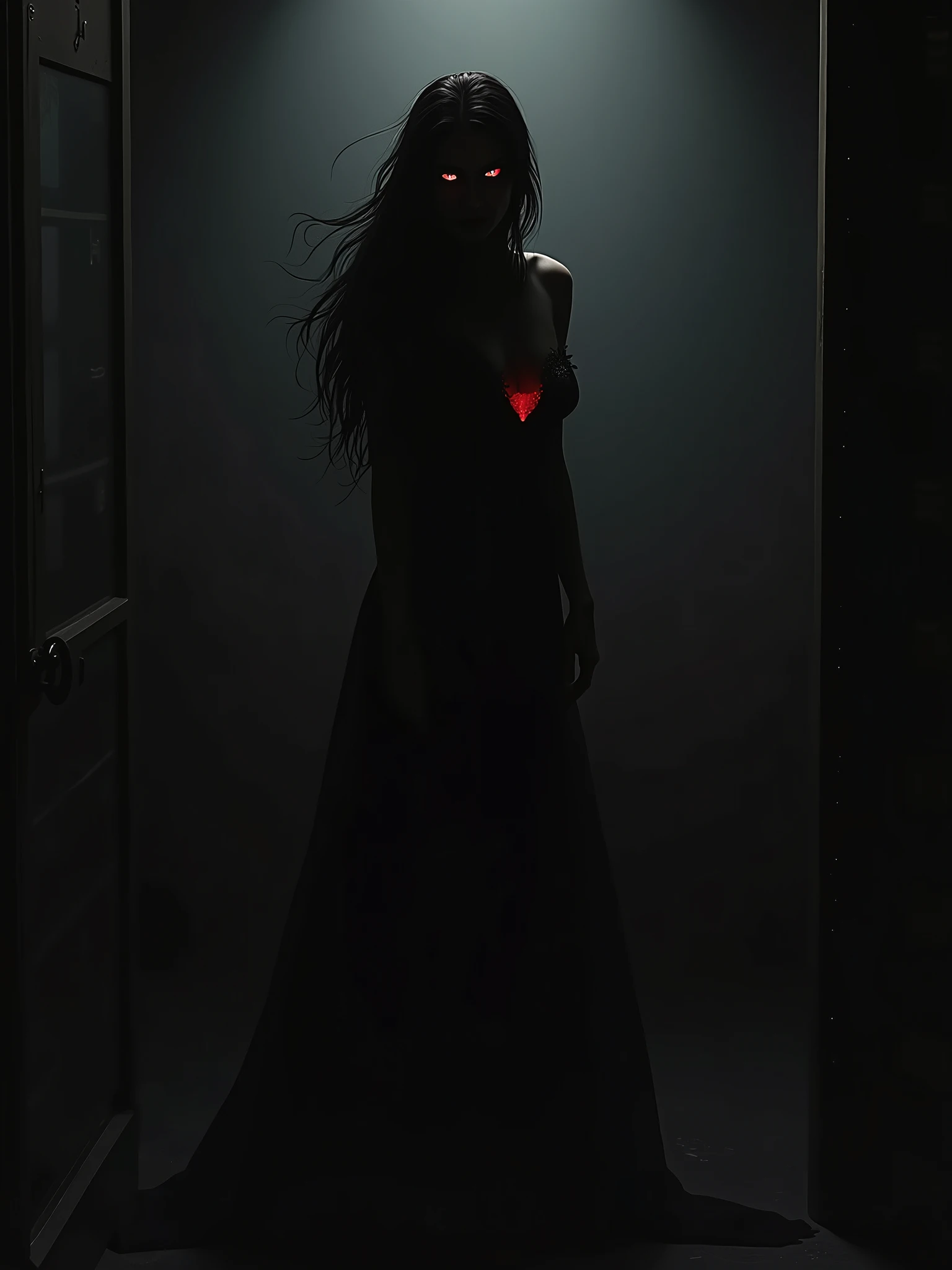 Ashley Wood style, dark scarlet, Chemiluminescence, deonica in the dark with a crazy look, creepy, (minimalism: 1), ray tracing details...Stephen Gammell Style