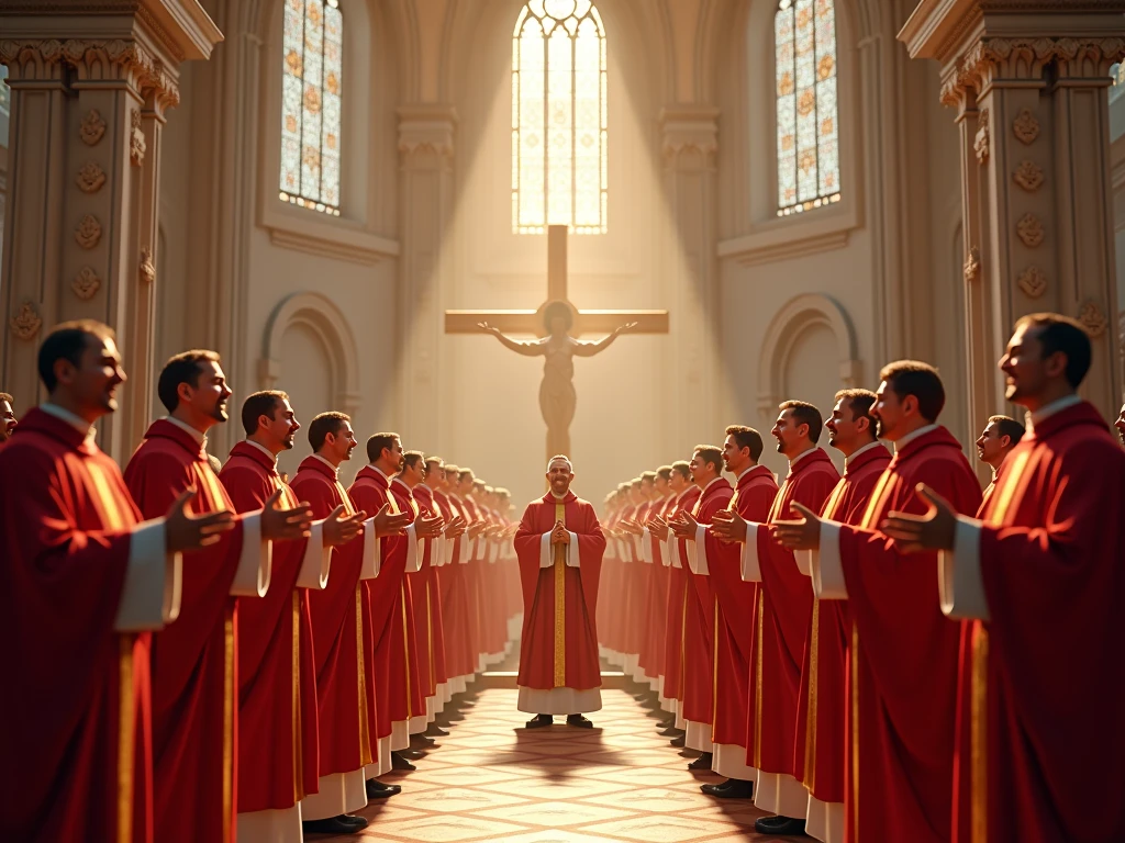 The image of the Virgin is crowned in a ceremony, with the approval of Pope John XXIII, The audience applauds.