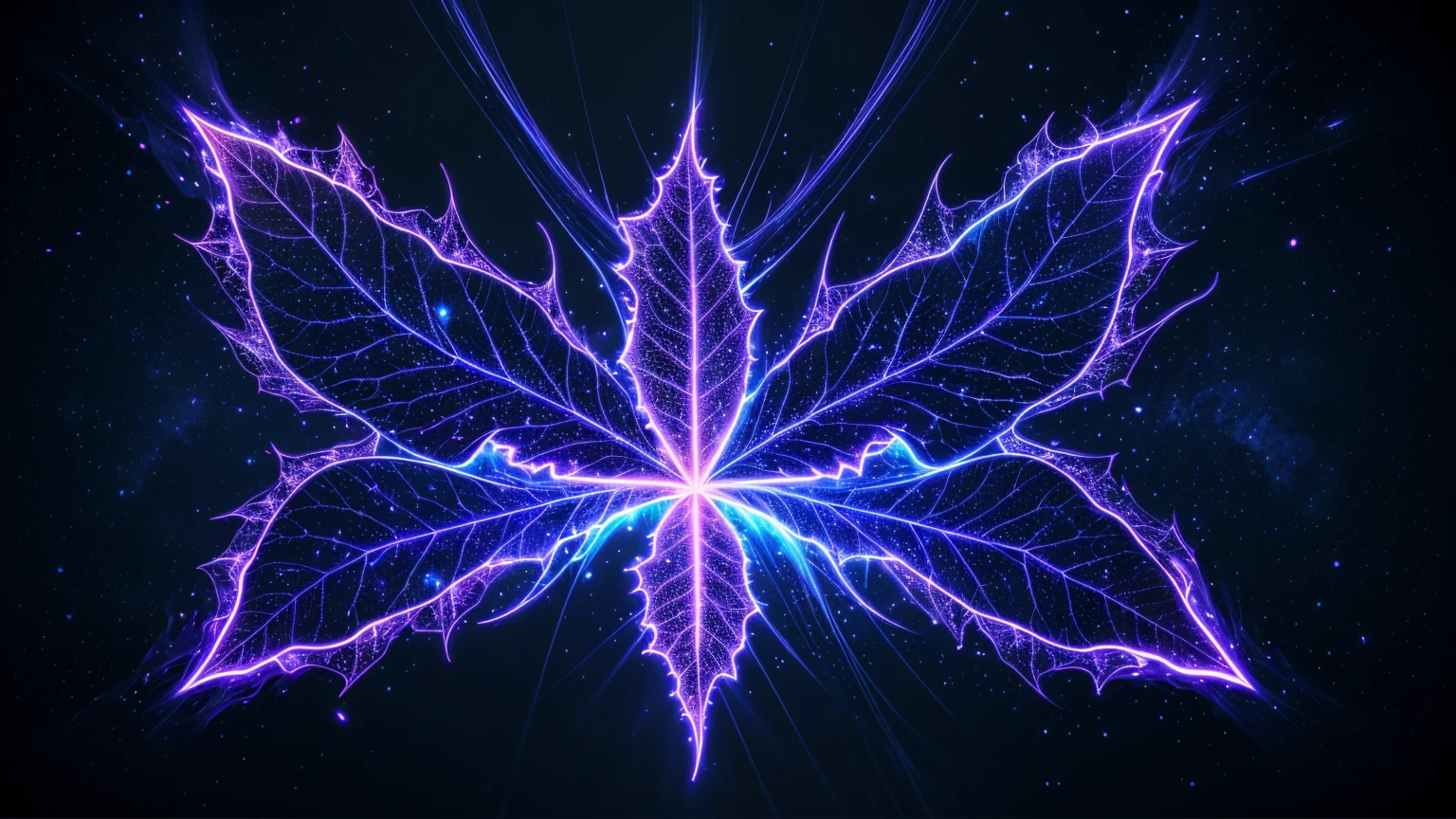  leaves、Kirlian pictures of blue-purple plasma 、beautiful、 mysterious in another dimension、 black background