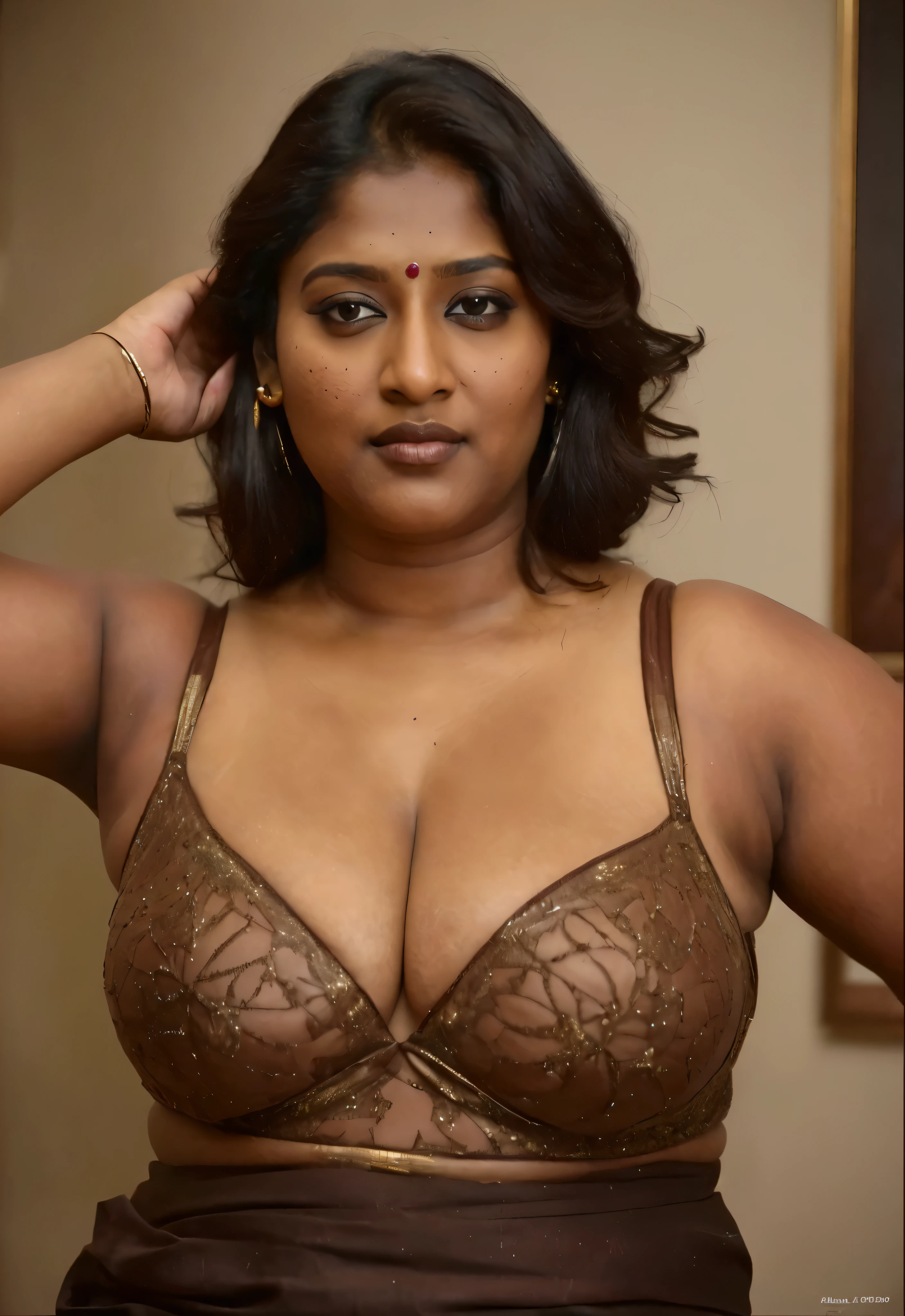 Foto RAW, photorealistic, true milf, mature wrinkles skin, tanlines, photography, full body shot, 70 years old Woman, nadhiya moidu, hot nadhiya mommy, master shot, perfect eyes, goddess like beauty, nadhiya momma, nadhiya amma, pierced eyes, perfect thick chubby mallu Desi aunty bhabhi, Wearing a Stanapatta, a chest-band.Saree model, model Photography, Indian saree shoot, Indian traditional wear advertising photography, traditional wear brand shoot, face of indian chubby milf actress Nadhiya or Nadia Moidu or Nadiya moidu, masterpiece, realistic, realism, incredible details,  pleasure, photorealism, detailed skin, skin pores, high contrast, photorealistic Artstation 8k HD digital art trend of high definition and detailed realistic skin texture, ultra detail, realistic skin texture, armature, best quality, ultra high definition, (photorealistic:1.4),, high resolution, detail, raw photo, sweat, Re sharp, by Lee Jefferies Nikon D850 Film Stock Photo 4 Kodak Portra 400 Camera F1.6 Lens Rich Color Ultra Real Realistic Realistic Textures Dramatic Lighting Unreal Engine Trending at Art Station Cinestill 800,(pele altamente detalhada: 1.2), 8k UHD, DSLR, soft-lighting, alta qualidade, grain of film, Fujifilm XT3,she didn't like to wear blouse or bra, she is happy to wear only saree, she hates blouse or bra, detailed hairy armpits, hyper realistic skin, skin pores, sweat, veins on the body, skin texture, freckles 0.2, RAW photo, astounding details, professional fashion photography, photographed by master photographer, insane skin texture details, bulky figure, plus size Indian aunty, chubby Indian housewife,  Indian desi Mature widow aunty, queen of seduction, tempting jiggly figure, appealing body language, she wants to alleviate his loneliness, she wants to be a sugarmommy, mature aged beauty, true mature goddess, visible few wrinkles stretchmarks, few tanlines in her face, She is the mother of four sons, 