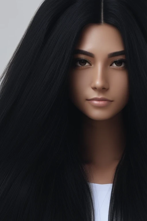 anime figurine of a nude bbw female, light brown skin tone, dark brown eyes, long black hair. The figurine is displayed full body, allowing visibility of the figurine, typography, 3D render