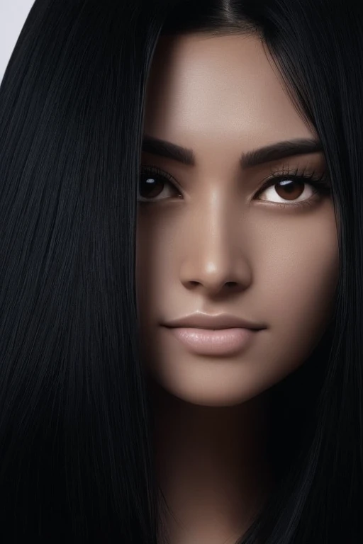 garoto, pele morena, olhos castanhos, barbicha, cabelo curto e preto com topete, boca carnuda