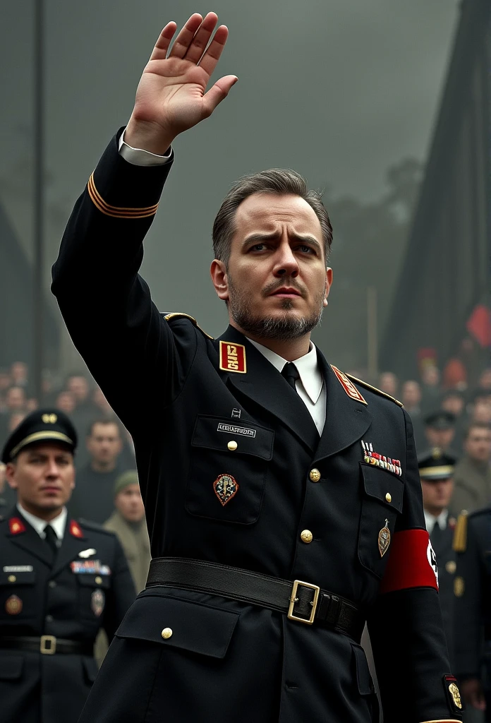 Adolf hitler com bandeira nazista de forma realista