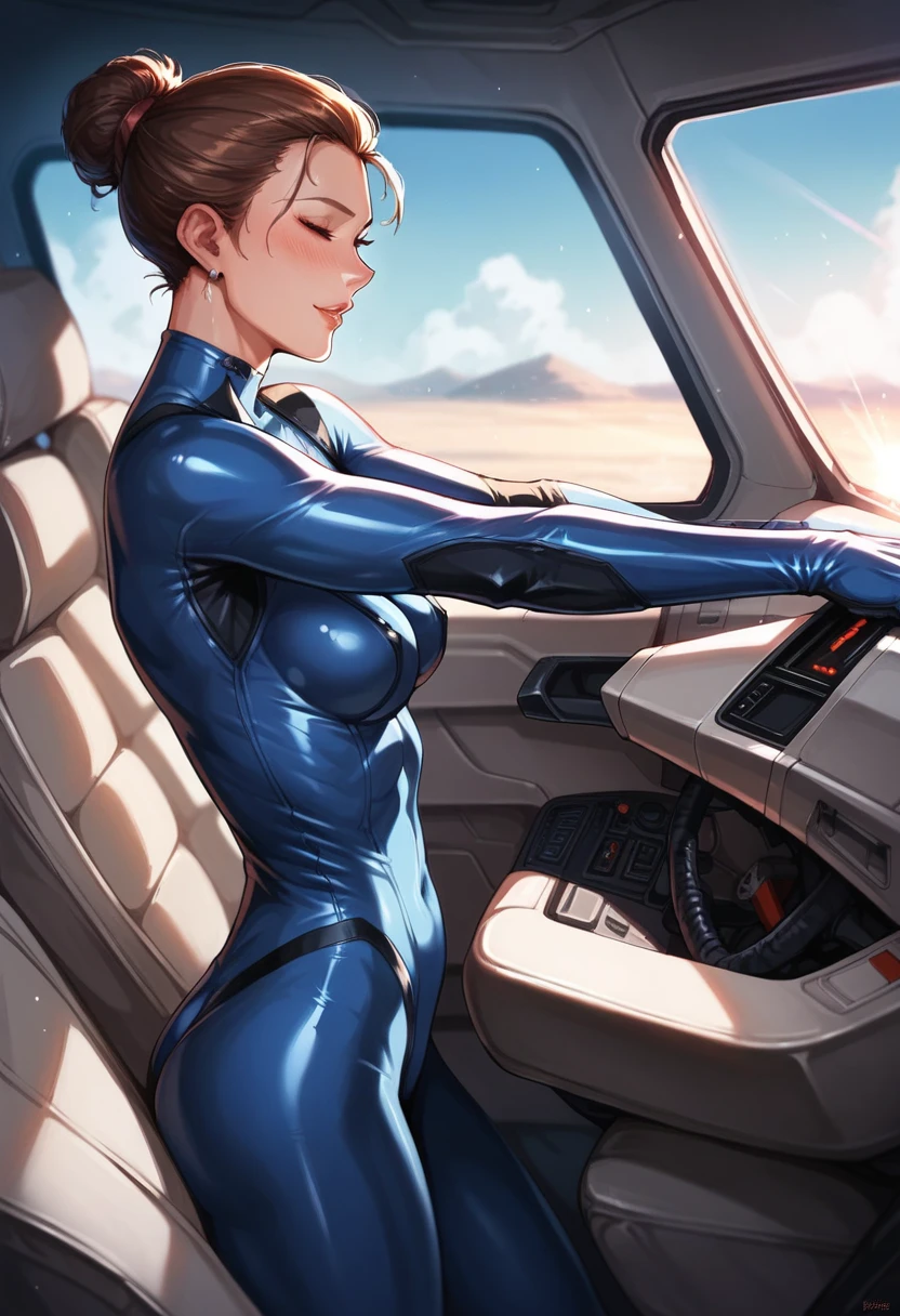 (Realistic, Realistic: 1.37),(masterpiece),( best quality), 1men, pilot, flying airplane, from cockpit, leotard,