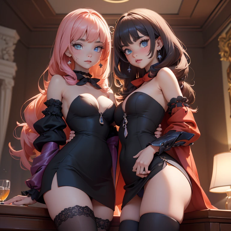 ( 2girl masturbating),(masterpiece, best quality:1.4), absurdres, highres, ultra detailed, beautiful, (perfect face, detailed face, beautiful:1.3),(natural breasts, cleavage), jacket, strapless sheer lace corset, black pencil skirt, tight, over the knee skirt, thighhighs, thick thighs, thighs, More detailed 8K.motor irreal:1.4,UHD,La mejor calidad:1.4, fotorrealista:1.4, textura de la piel:1.4, obra maestra:1.8,obra-prima, mejor calidad, (detailed face features:1.3),(manos detailed)