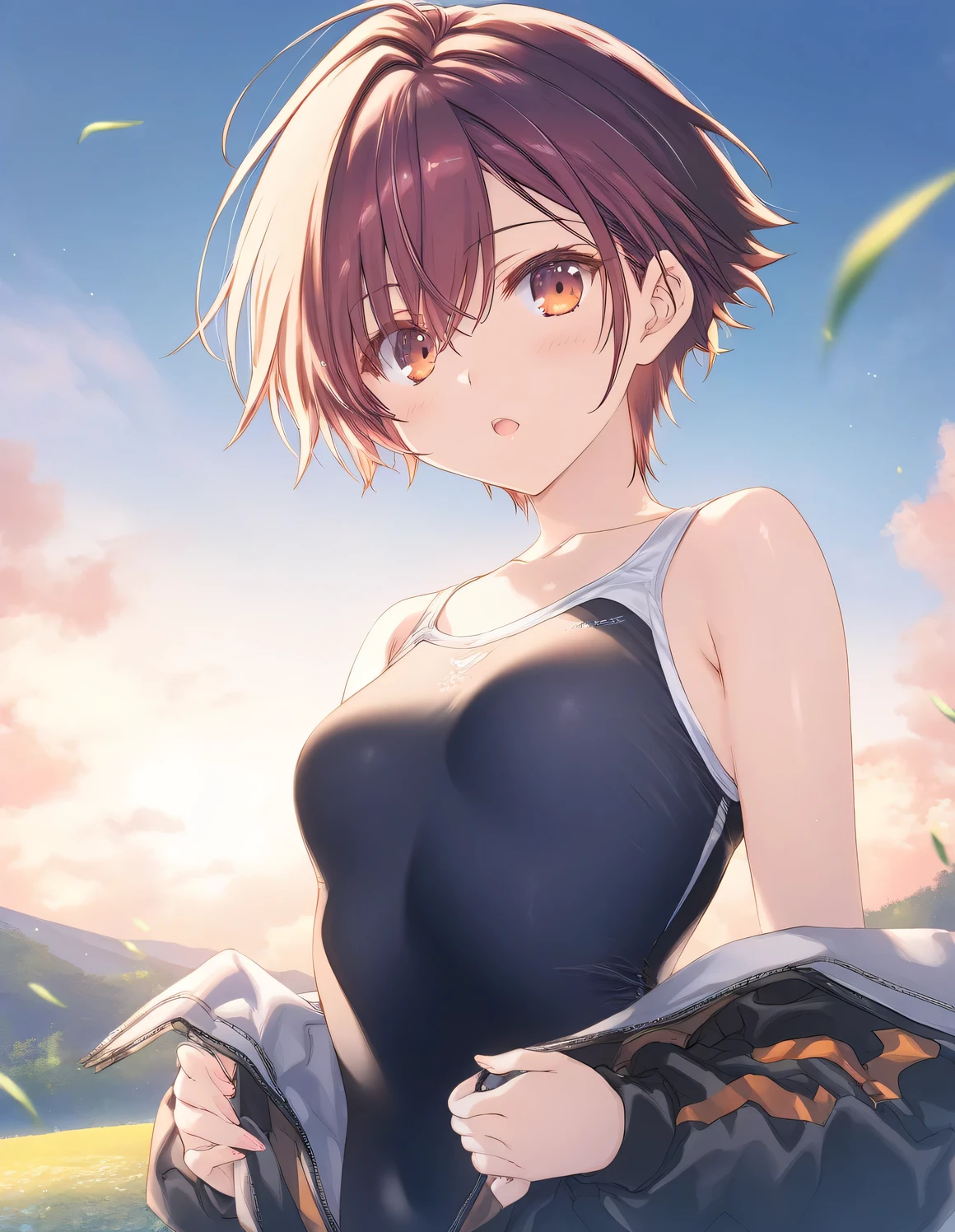 1girl, tomboy, little female, small breasts, beautiful detailed eyes,open mouth, outdoors,wind, fantasy, game CG, break,(artist:mitsumi_misato),artist:fujiyama,artist:aquaplus, break,(masterpiece), (best quality), (ultra-detailed),(Detailed Lighting), very aesthetic, newest, beauty illustration,super detailed skin, (masterpiece), (best quality), (ultra-detailed), very aesthetic lighting,newest ,hi res,absurd_res,shiny skin,2023, shaded,digital media (artwork), realistic lighting, 16k, 8k,highres, source_anime, official_art, photoshop_(medium)