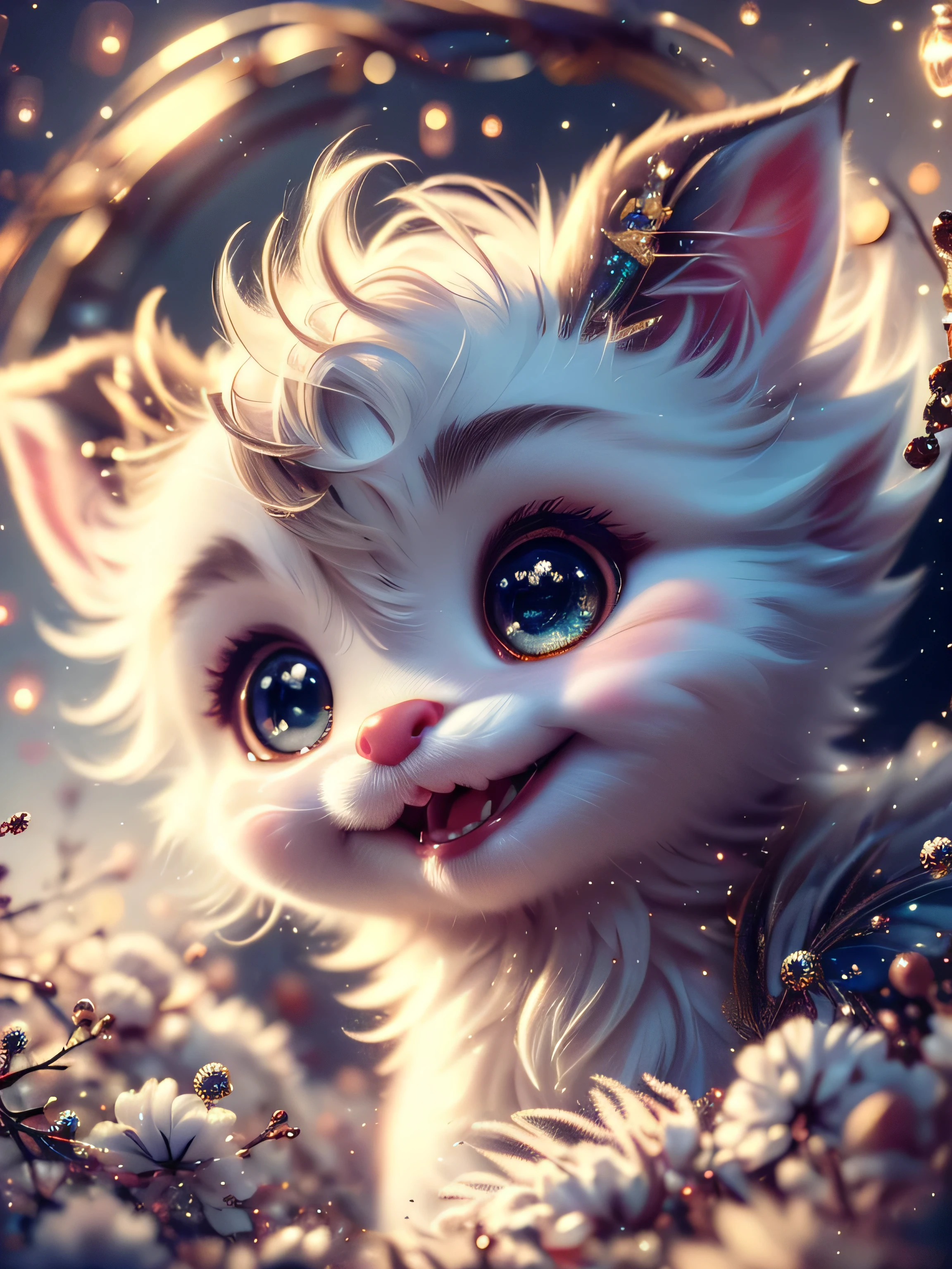 Magical Fantasy Creature, (Best Quality, Masterpiece, Representative Work, Official Art, Professional, Super Detailed, 8k:1.3), (Photorealism:1.2) Super Cute, Big Eyes, Soft, Soft Nose, Fluffy, Double-Toothed Smile, Aurorastyle, Highly detailed Dynamic shot of majestic adorable baby reindeer, high quality, beautiful masterpiece, fantasy creature, kawaii, digital art, glowing sparkles, Realistic, Beautiful, Stars in Eyes, Soft Volumetric Light, (Backlight:1.3), (Cinematic:1.2), Intricate Details, (ArtStation:1.3), --auto --s2