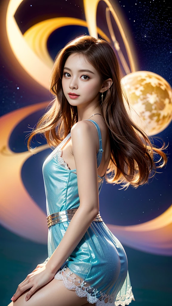Masterpiece,Best quality,Art officiel,extremely detailed CG unified 8k wallpaper, (Hdr:1.4), (cinematic), (couleur pastel, Couleurs sombres, Soothing Tones:1.3), (texture naturelle de la peau, Hyper photorealism, Soft Light, tranchant),(Extremely detailed), professional lighting, Radio Ville,((1fille,20 ans)), In space, astronef, rayons solaires & cables:1.1), (Science-fiction:1.2), Hublot, enlumineur, stars, fantaisie, Best quality, A LOT OF DETAILS, Masterpiece, Ultra-detailed, illustration, Realstic, An extremely delicate and beautiful girl, beautiful detailed eyes,8k_The wallpaper,beautiful detailed girl, Regarder le spectateur, messy hair, seins moyens, boobocus latéral à la base de la cuisse)), (Combinaison spatiale lourde,Mini skirt légère de grande hauteur,The areola is faintly visible,Imminent genitalia,pubes,Asseyez-vous sur vos genoux,Legs separated), unbuttoned, Corps entieresbienne, ((Sexual suggestivity)), seductive smile,((from front)),Desire for dissatisfaction,