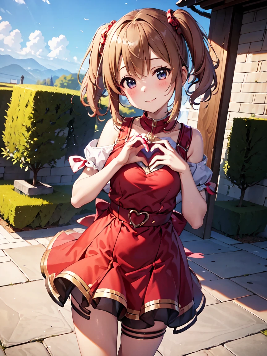  high definition ,  top quality,  stone open-air bath surrounded by very high quality ,3D Images,silica、 standing、garden, ( hold a heart-shaped box in her hand), giftを持参する, I'll give it to you _gift, ( anime girl), cute  anime girl, Girl in Love, absolute reference to center、Outstretched hands holding a gift