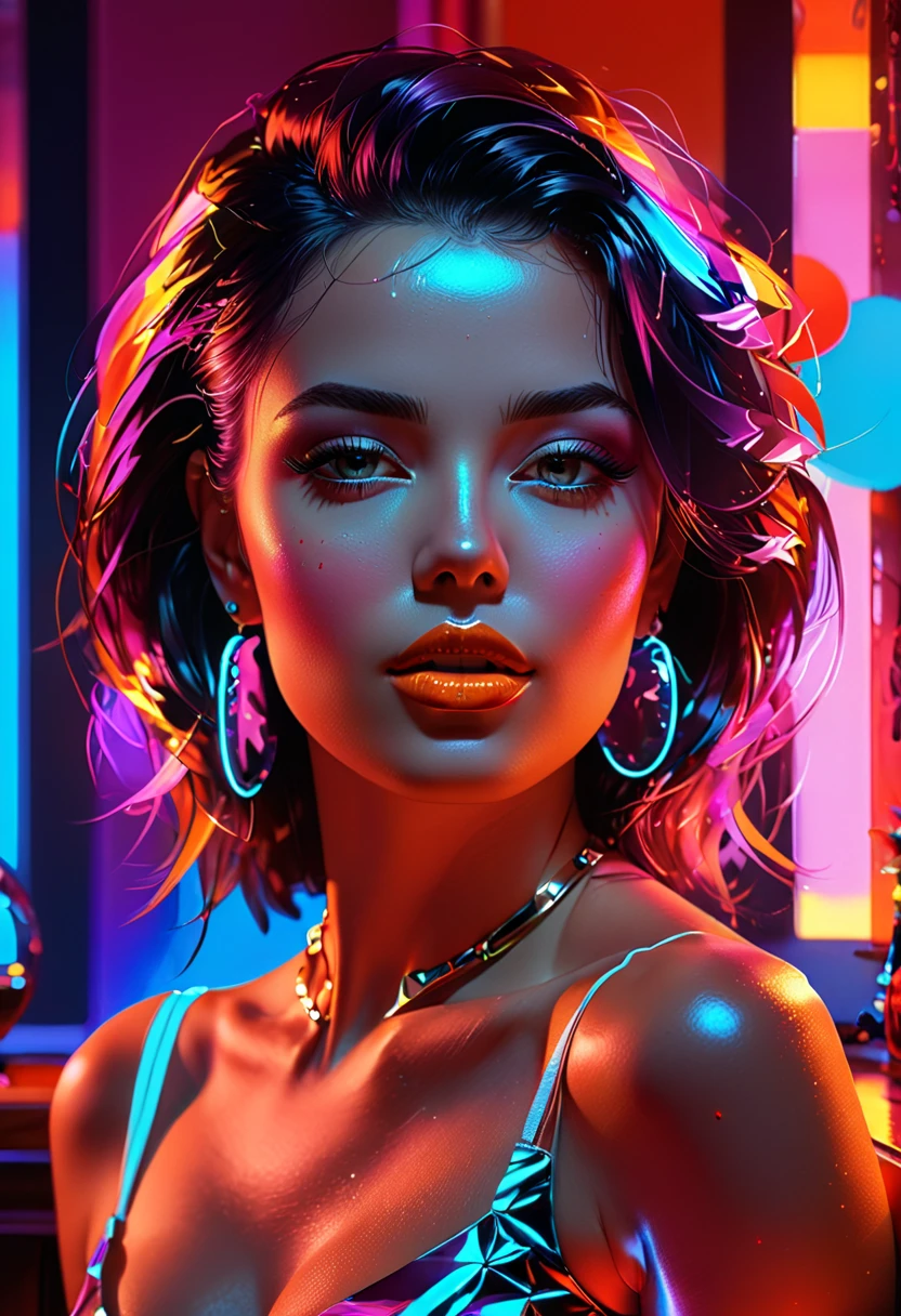 mixed man, ambiguous gender, feminine looking man, young, naked, very curly hair, septum piercing, dimples, thick collar around neck, naughty expression, black latex bodysuit, neon lights, close-up, UHD, retina, masterpiece, accurate, anatomically correct, textured skin, super detail, high details, high quality, award winning, best quality, highres

