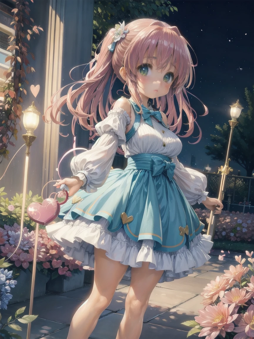 3D Images,silica、 standing、garden, ( hold a heart-shaped box in her hand), giftを持参する, I'll give it to you _gift, ( anime girl), cute  anime girl, Girl in Love, absolute reference to center、Outstretched hands holding a gift