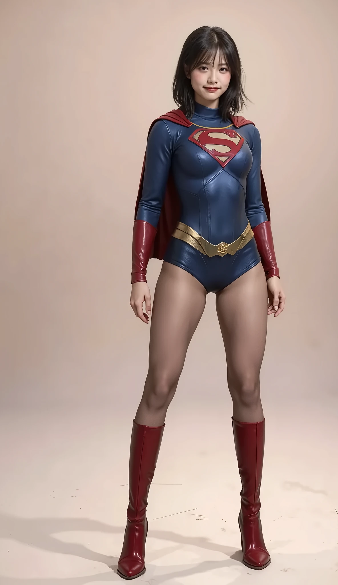 background 、((( Depicting beautiful legs in black tights .)))、((( Legally express the beauty of your smile )))、(((( make the most of your own original image )))、((( Rolling backwards in a supergirl costume )))、(((ボディにフィットした Rolling backwards in a supergirl costume )))、(((Short beautiful hair)))、(((A smile and a wink )))、(((Please wear black tights....、Wear red boots)))、(( top quality、8k))、(( top quality、8k、 Masterpiece :1.3))、(((Save the background )))、 Strong concentration:1.2、 beautiful woman with perfect figure in a traditional Japanese room sitting on tatami mat :1.4、 slim abs :1.2、 High resolution face and skin texture 、8k