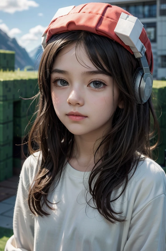 CHILD girl with long hair wearing a white sweater and muffling black ears, sonolento, sonolento rosto de modelo de moda, lalisa manobal, franja fofa, franja branca, bonito bonito, bonito bonito, com franja completa, olho azul claro, menina bonito, menina bonito, nina masic, anastasia ovchinnikova, olhos sonolentos, frio, mas bonito