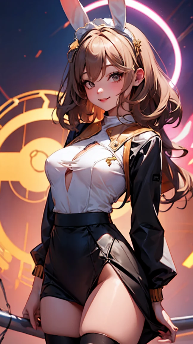  female android showing buttocks、See-through underwear、Anis 、 long hair、Bunny ears、 office、night、smile、 Sheer Skirt Maid Outfit、micro length skirt 、Crotch Empty Stocking 、Electric wires coming out of the buttocks 