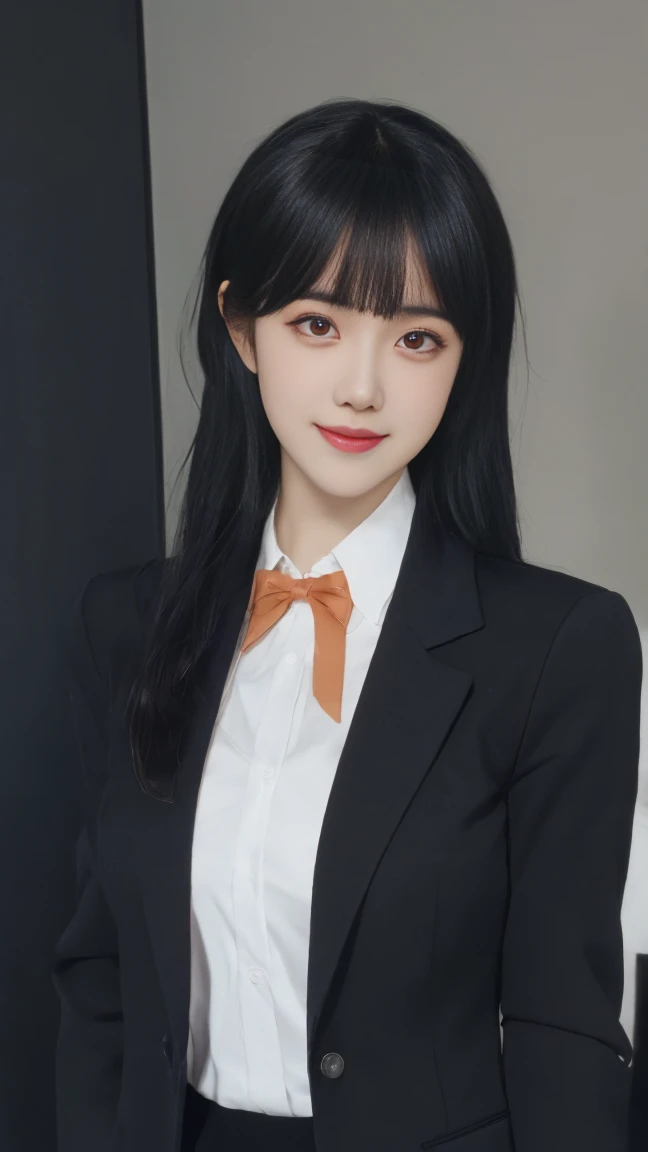  ulzzang-6500-v1 .1,(raw photo:1.2),((photorealistic:1.30)), ((best quality)) ,((masterpiece)),((Ultra High Resolution)), ((Clear View)),,Ultra-high resolution,Clear face,（Reality：1.4) ,  illustration, an extremely delicate and beautiful, extremely detailed ,CG ,unity ,8k wallpaper, Amazing, finely detail, masterpiece,best quality,official art,extremely detailed CG unity 8k wallpaper,absurdres, incredibly absurdres, huge filesize, ultra-detailed,  highres icon, extremely detailed,beautiful detailed girl, extremely detailed eyes and face, beautiful detailed eyes,light on face,cinematic lighting, 1girl, solo, bangs, yuki suou(roshidere), (black hair:1.3), long hair, bangs, black eyes, hair braid, skirt, shirt, long sleeves, bow, , jacket, white shirt, pleated skirt, collared shirt, bowtie, black skirt, red bow, red bowtie, blazer, (grey blazer:1.3), long sleeves, upper body view, smile,Braid, 