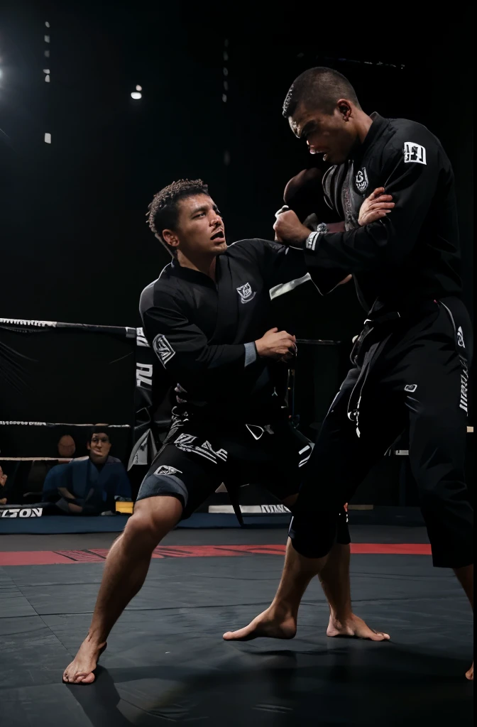Dentro de uma academia de jiu jitsu sendo machucada