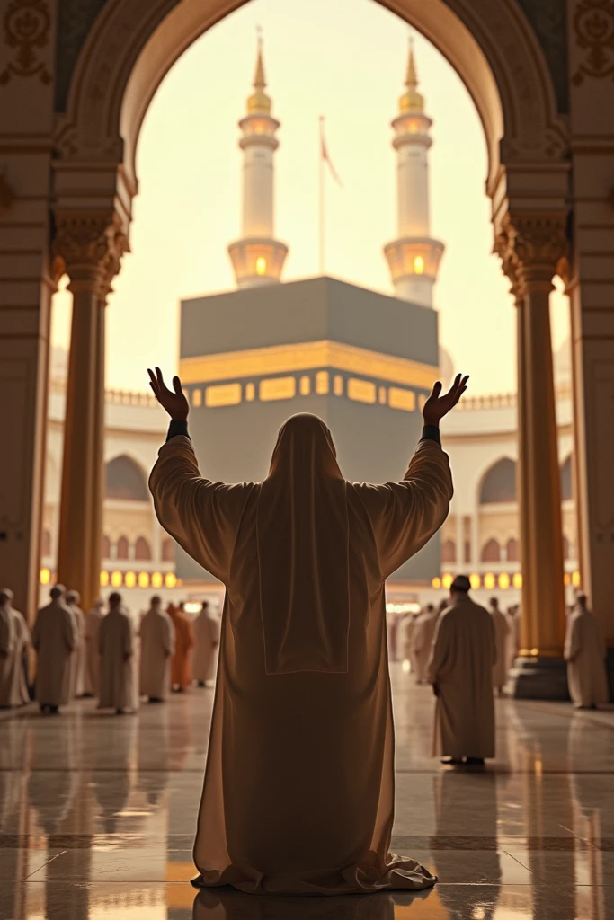 Create an image that I pray " Allah give me my queen Ayesha 💞 >> amen " in front of makah