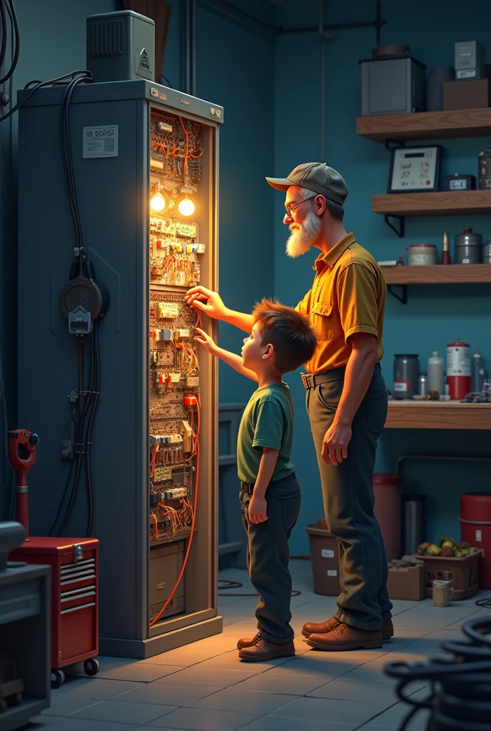 A 16-year-old boy is repairing a freezer at a freezer repair shop Name of the shop "Aoun Butt"And a 16-year-old boy is standing nearby smoking