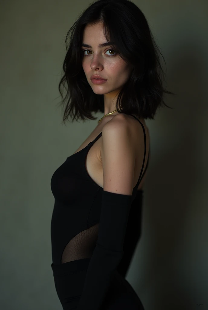 top-quality, 超A high resolution, (Photorealsitic:1.4), masterpiece, Kodak Portola 400, film grains,blurry backround,Indoors, 1womanl,40 year old woman, sleeveless turtleneck,very very gigantic , (Brown medium hair:1.3), (Look at viewers), (full body Esbian), (a closeup),Stand in front of a painting,JINS, ((((naked))))