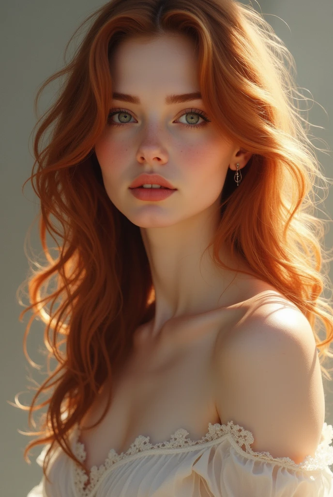 Temptation. Cinematic portrait, replica of picture Adam and Eve. Man and redhaired woman in image of famous characters over vintage style background. Art, creativity, beauty, eras comparison concept