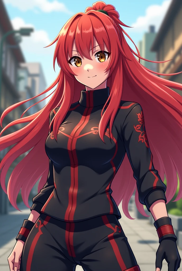 Rias Gremory, Ahoge, Large black sweatshirt, Black shorts, Round sunglasses, Posing in photo, waving