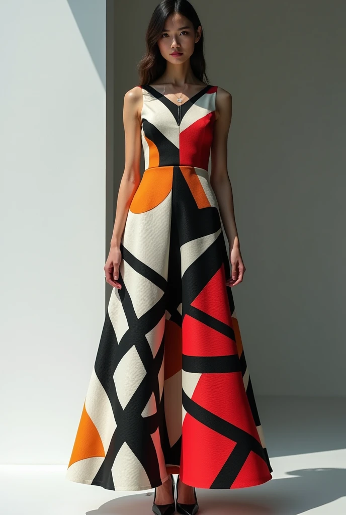 The narrative of this photoshoot is about exploration and the unexpected harmony between the worlds of high fashion and abstract art. The model, as the embodiment of haute couture, crosses paths with the vibrant, puzzling object. She is captivated by it, studying it, embracing it, posing with it. They engage in a silent dialogue, each elevating the other in this strikingly minimalist environment. The colors, the contrast, and the compelling interaction between the model and the object all come together to create a series of images that are as provocative and unique as they are beautiful --ar 4:5 --style raw
