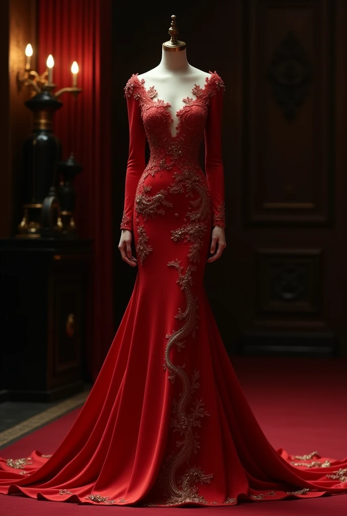 ((Masterpiece, Best quality,Edge quality)),face expressionless，Slim body，High percentage,(Baroque style，Conservative style，red colour，Plain dress，guard，Dignified and noble，Full body photo of girl standing,Photos of the catwalk from head to toe，High heels,CLASSICSTYLE，edgTM, a woman on the ((Dance performance skirt)) Stand on the catwalk ,dressed stylishly, red style，Rococo dress，