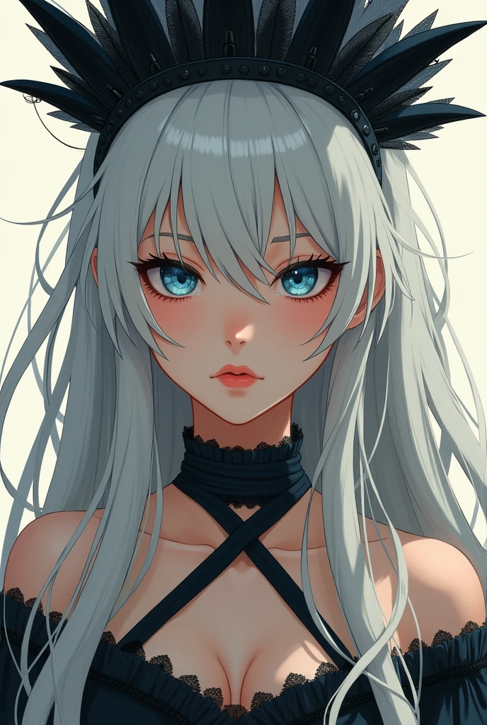 (masterpiece,best quality,ultra-detailed),1girl,black hair,messy hair,wolf ears,(((coloured skin,pale blue skin))),black crop top, ruffled crop top,((grey theme)),((pastel colours theme)),in a meadow,night,cloudy