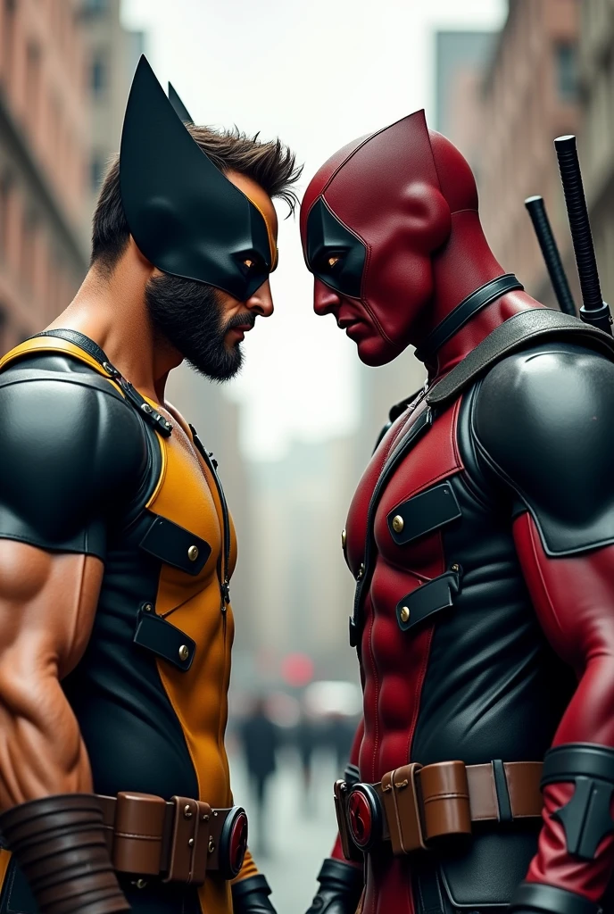 Deadpool and wolverine rubbing their cocks together and cumming