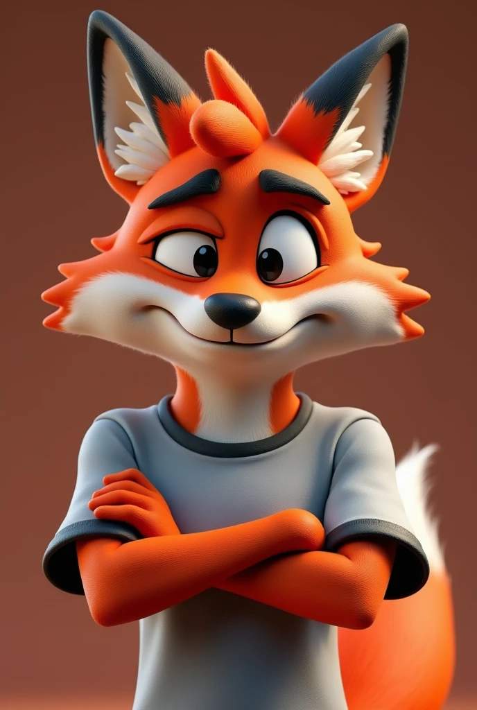 masterpiece, anthro, red furred male wolf, with short black hair, wearing a red shirt, blue jeans with a little bulge standing, dark background, yellow light on the back, 3D, smiling, looking forward, big eyes