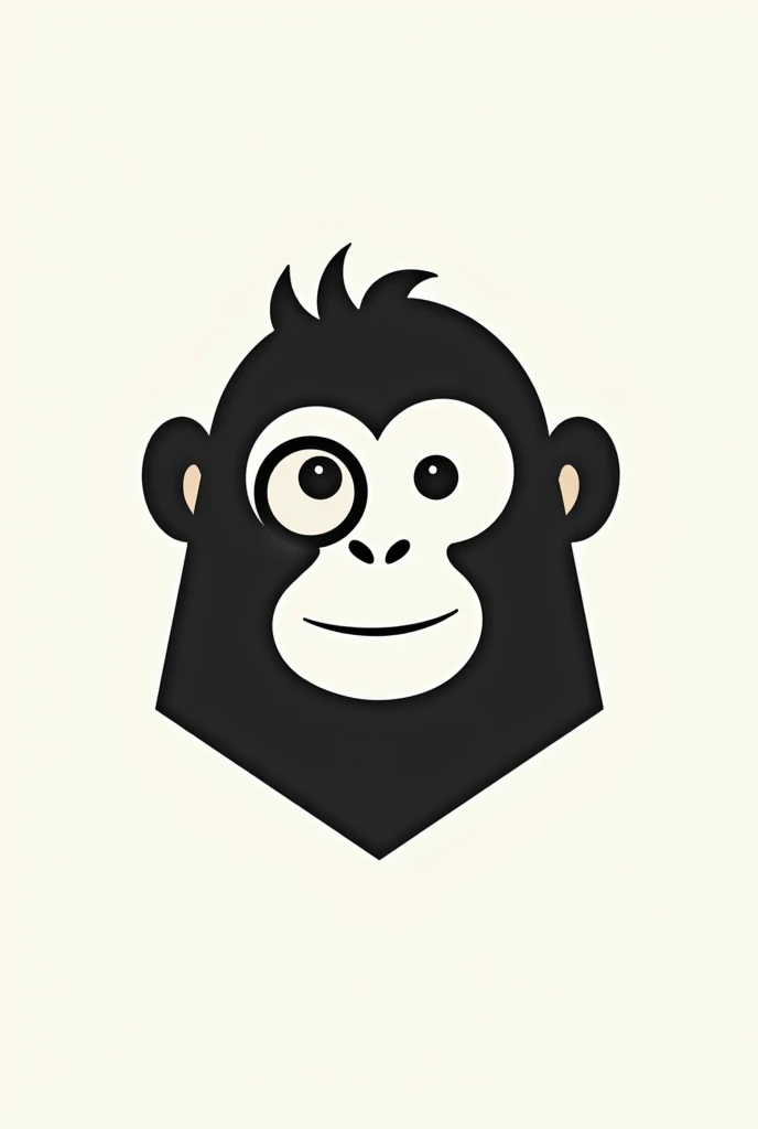A young bonobo logo flat design with a monocle black and white only
